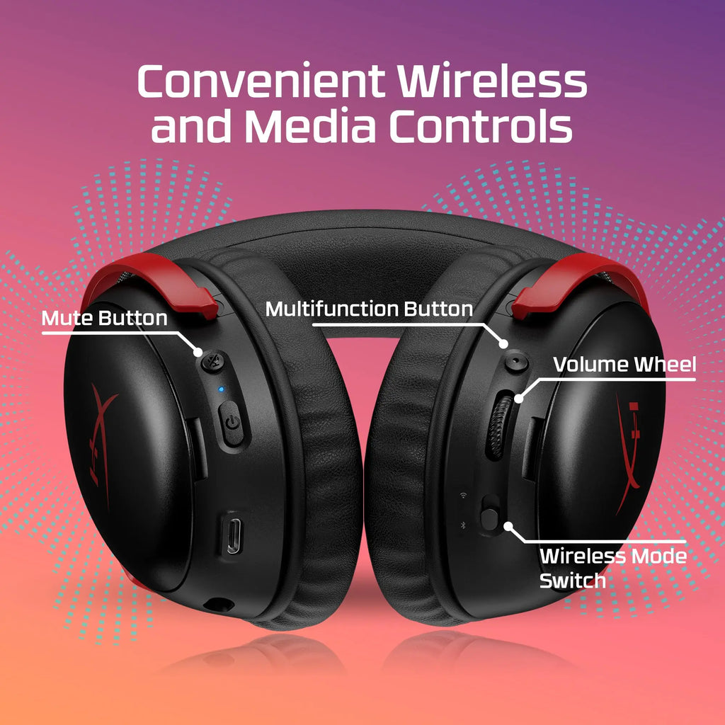 HyperX Cloud III S Wireless Gaming Headset 2.4GHz Bluetooth Battery Life up to 120 Hours 2.4GHz/200 Hours Bluetooth 53mm Angled