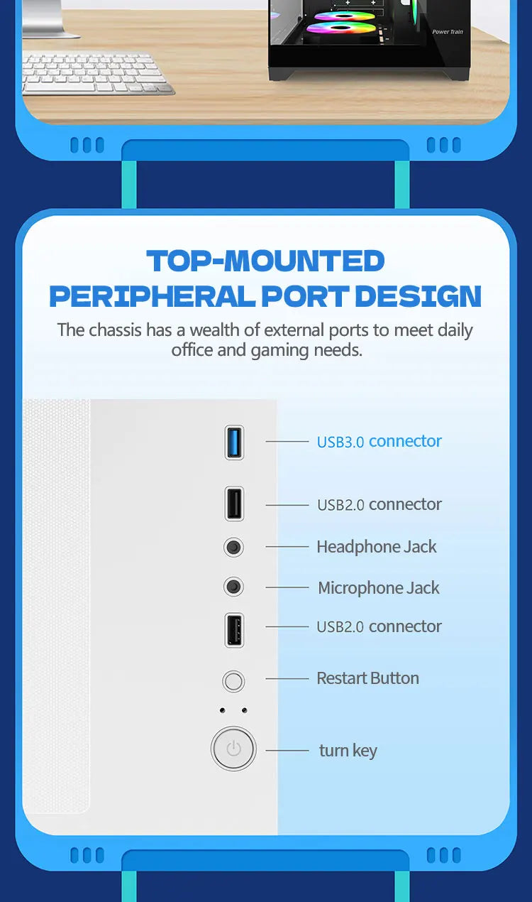 Power Train  Coloured Glaze PC Case Sea View Room 270°full view without column  Desktop Chassis Support 240  Water Cooler