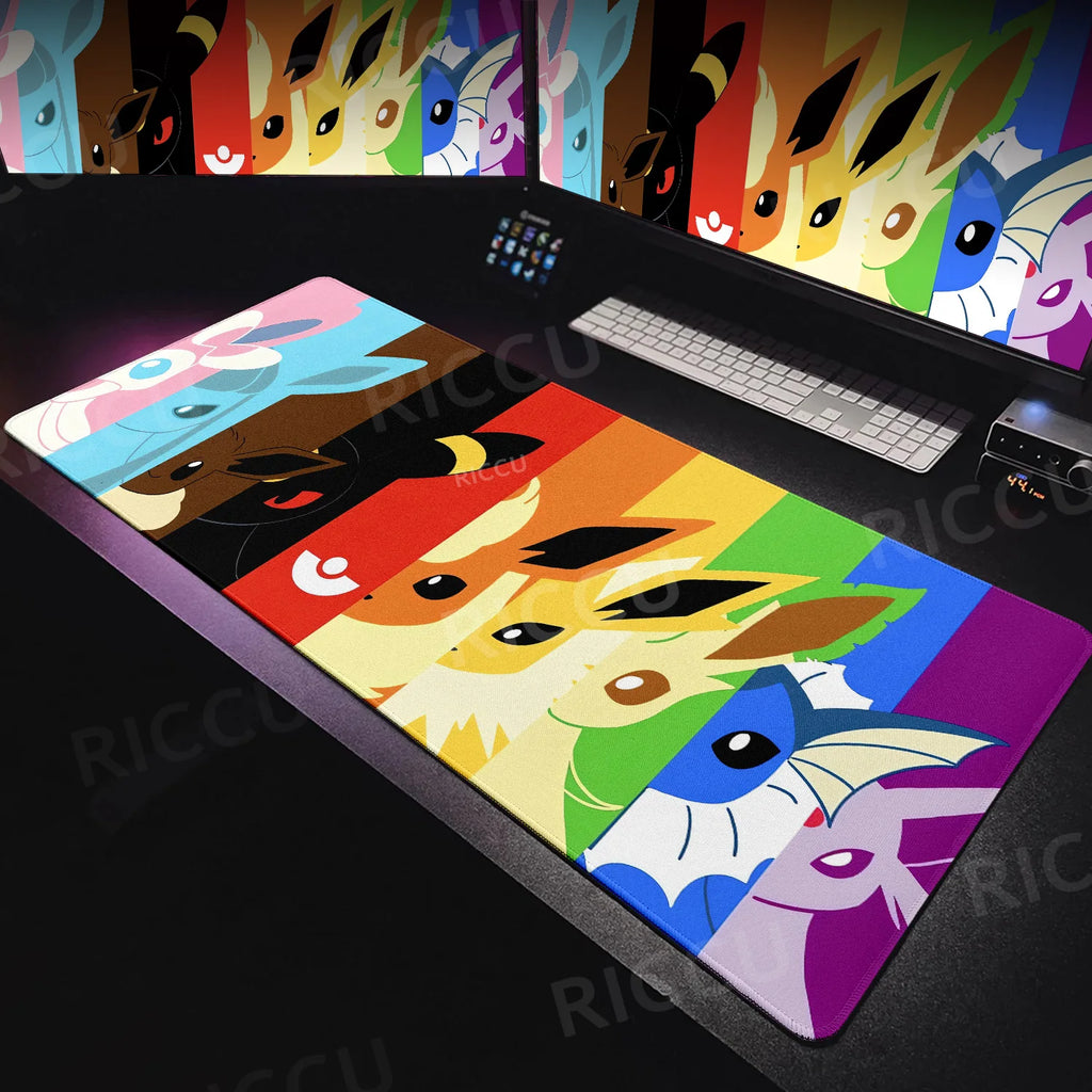 Japan Anime Gamer Mouse Pad E-eevee Cabinet Kawaii Tablepad XXL P-pokemon Keyboard Rug Laptop PC Gaming Rubber Extended DeskMats