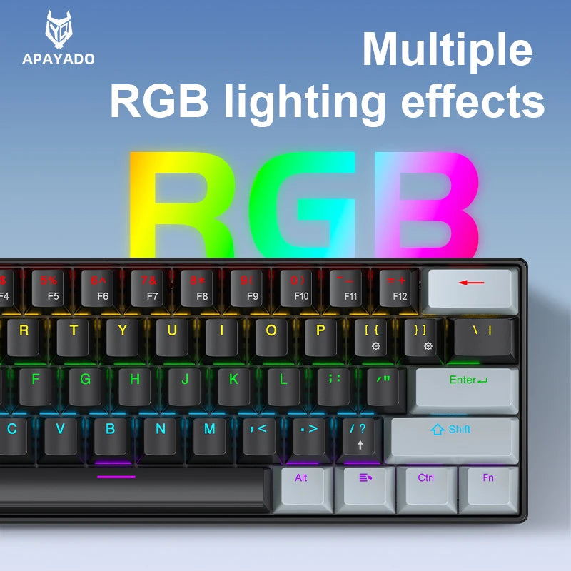 APAYADO K61 60% Mini Wired Gaming Mechanical Keyboard Phantom RGB, 61 Keys, Red/Blue Switch, Ergonomic, Portable for PC/Laptop