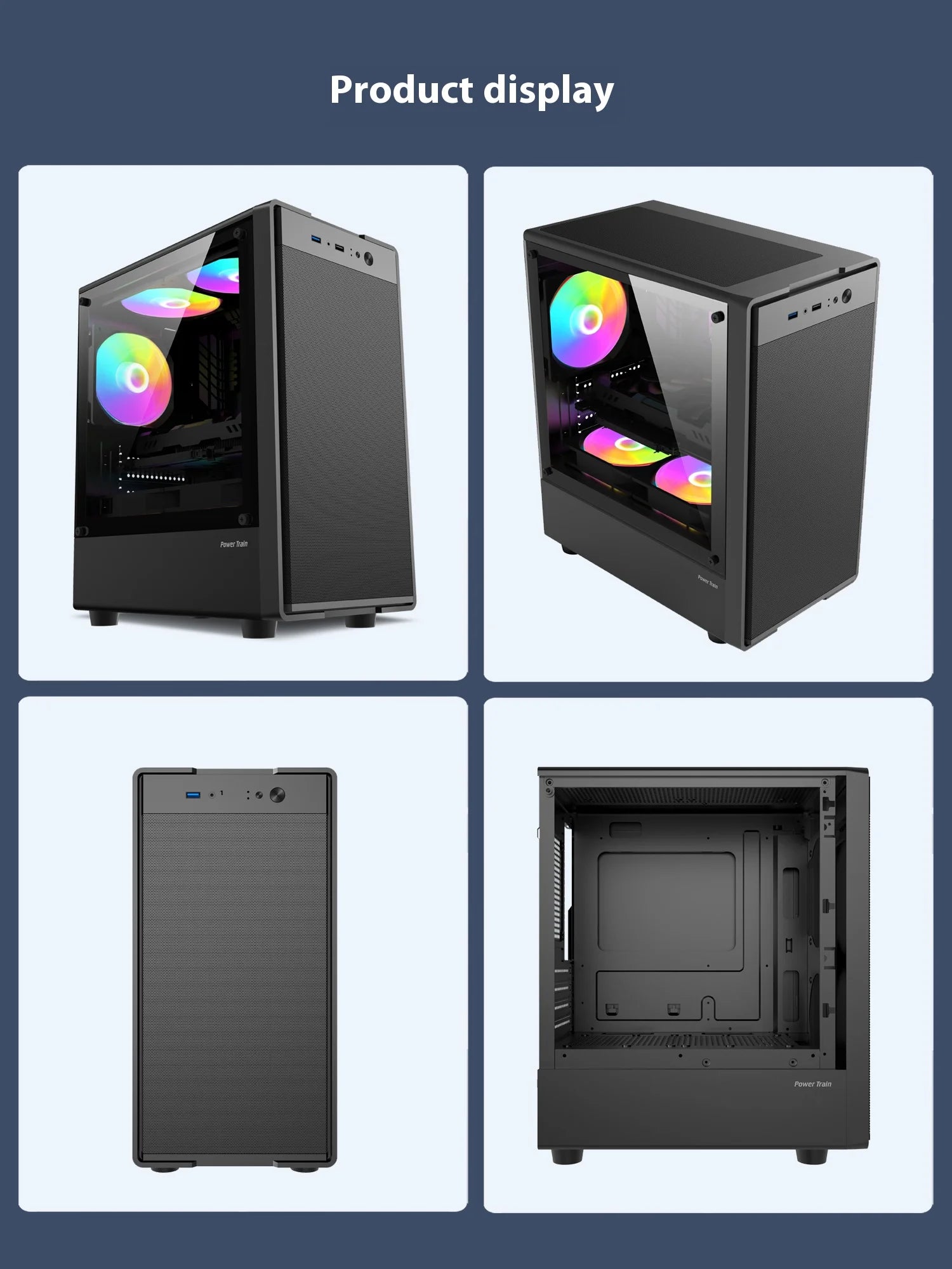 Power Train Flying PC gaming case MATX Side transparent glass computer case Iron net heat dissipation U3 interface E-sports case