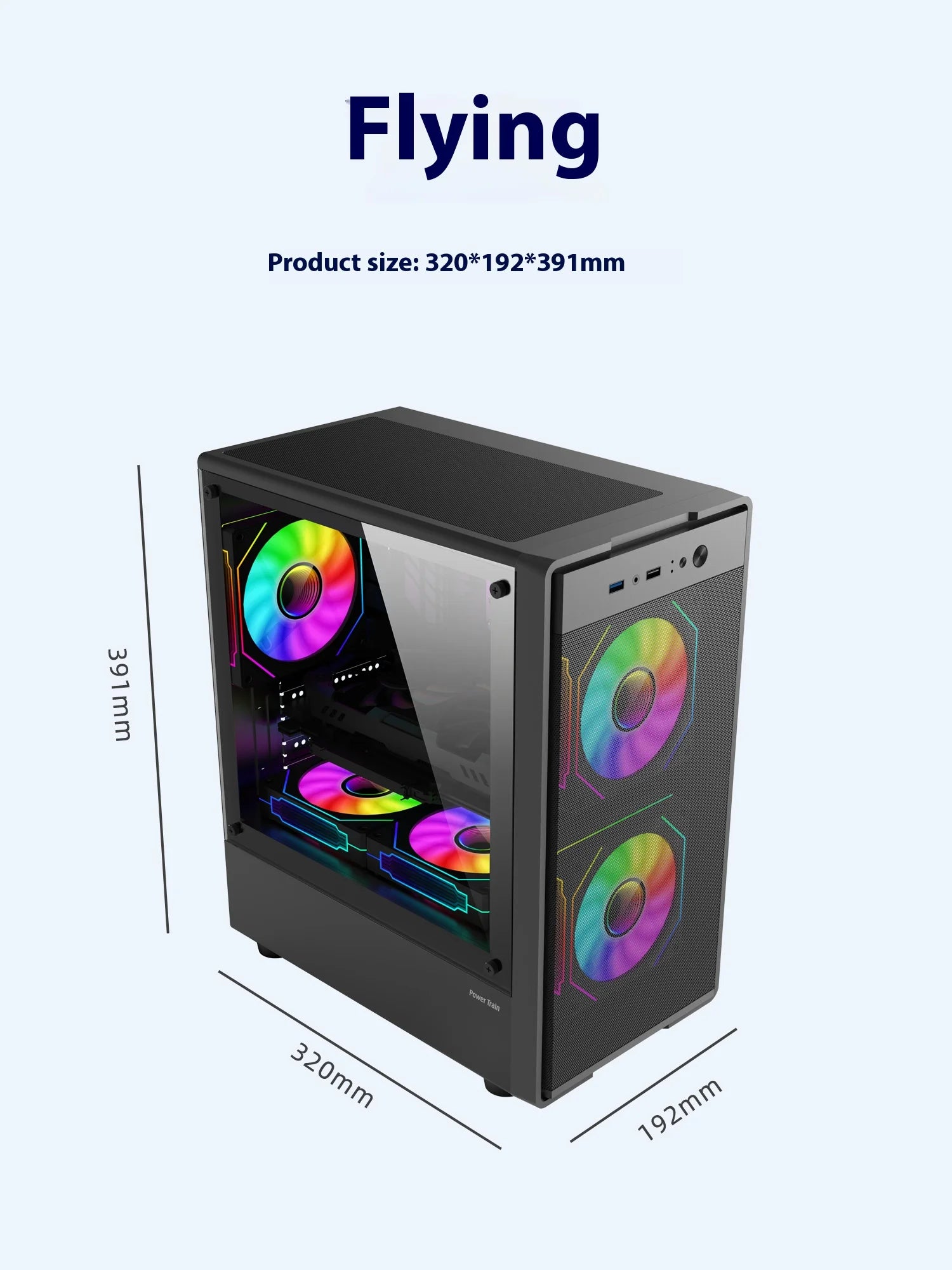Power Train Flying PC gaming case MATX Side transparent glass computer case Iron net heat dissipation U3 interface E-sports case