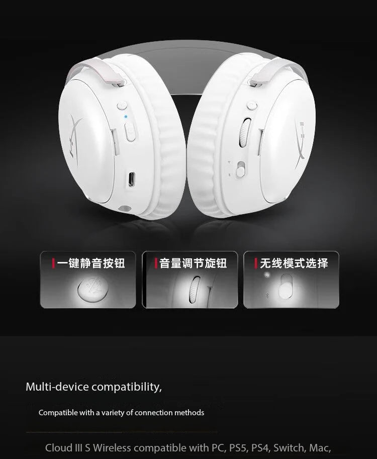 HyperX Cloud III S Wireless Gaming Headset 2.4GHz Bluetooth Battery Life up to 120 Hours 2.4GHz/200 Hours Bluetooth 53mm Angled