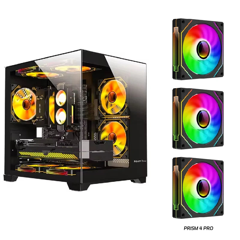 Power Train  Coloured Glaze PC Case Sea View Room 270°full view without column  Desktop Chassis Support 240  Water Cooler