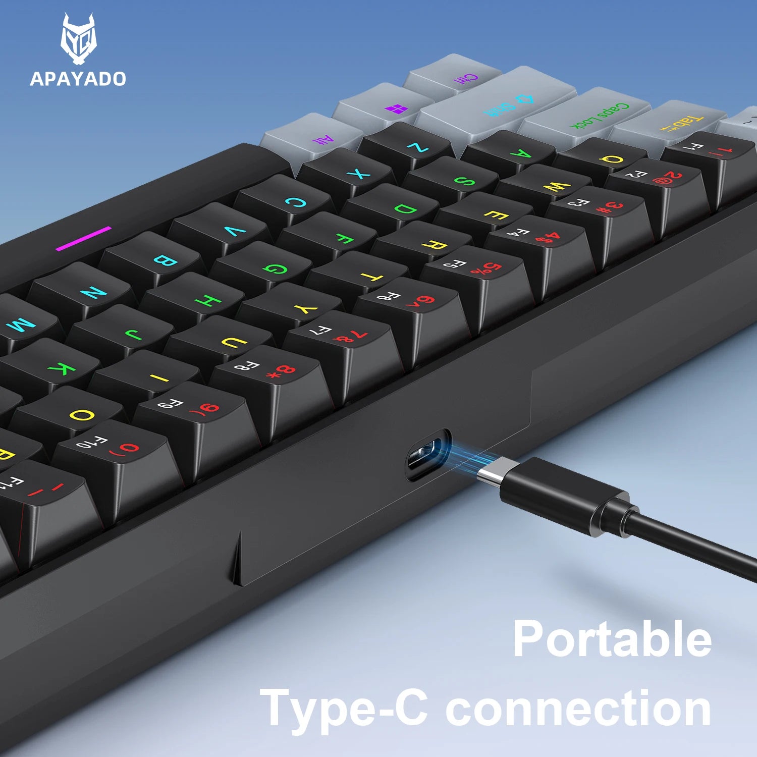 APAYADO K61 60% Mini Wired Gaming Mechanical Keyboard Phantom RGB, 61 Keys, Red/Blue Switch, Ergonomic, Portable for PC/Laptop