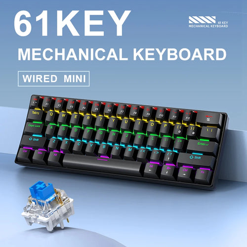 APAYADO K61 60% Mini Wired Gaming Mechanical Keyboard Phantom RGB, 61 Keys, Red/Blue Switch, Ergonomic, Portable for PC/Laptop